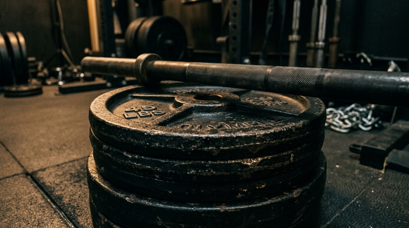 Olympic barbell and cast iron weight plates